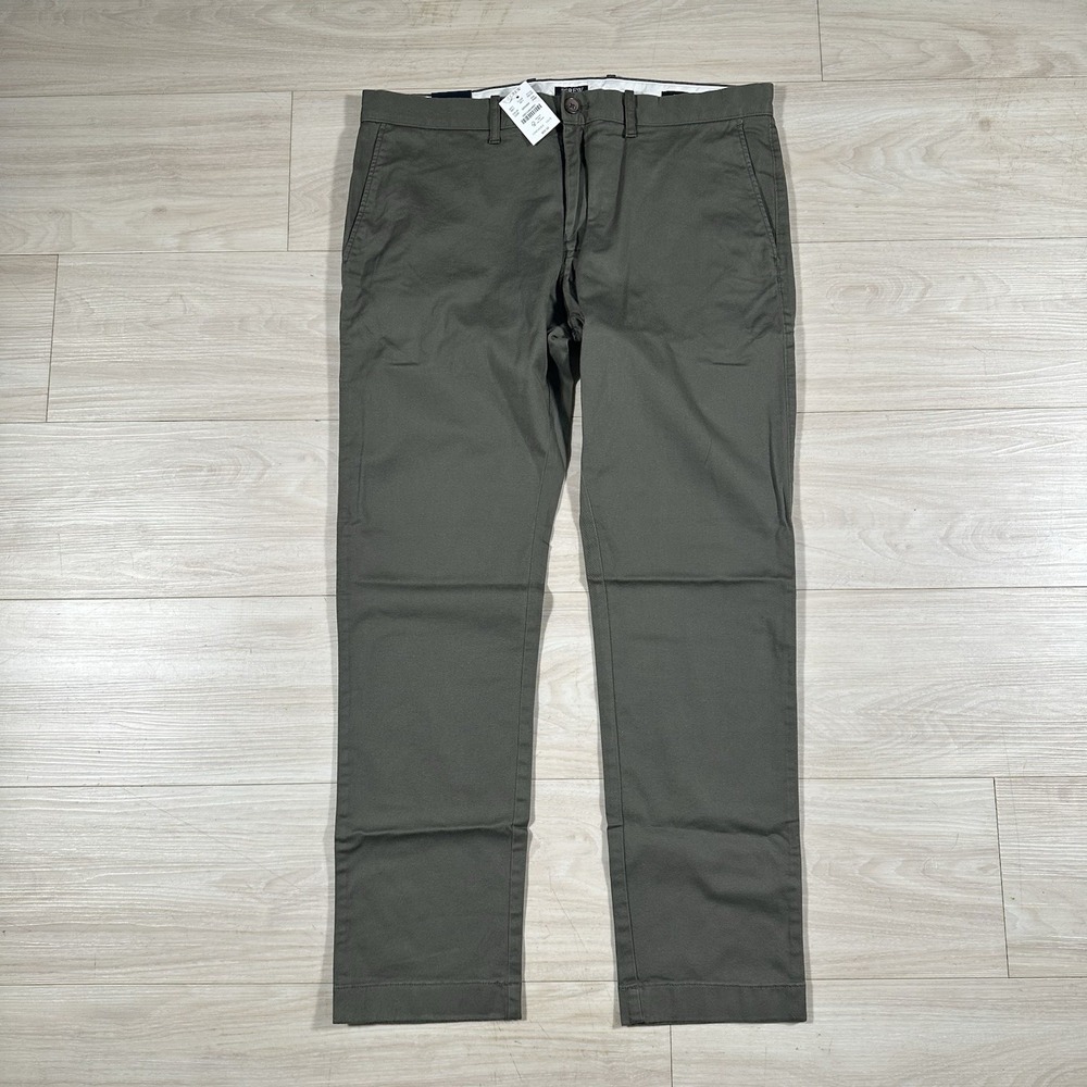 J.Crew Men 34x30 Slim Fit Flex Chino Pants Green NWT Flat Front Preppy H3167